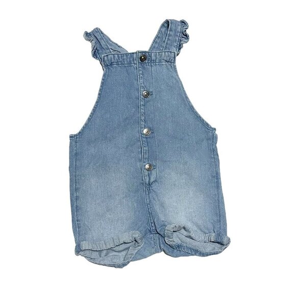 H&M Baby Girl Ruffle-trimmed Overall Shorts Denim Blue - Picture 1 of 3